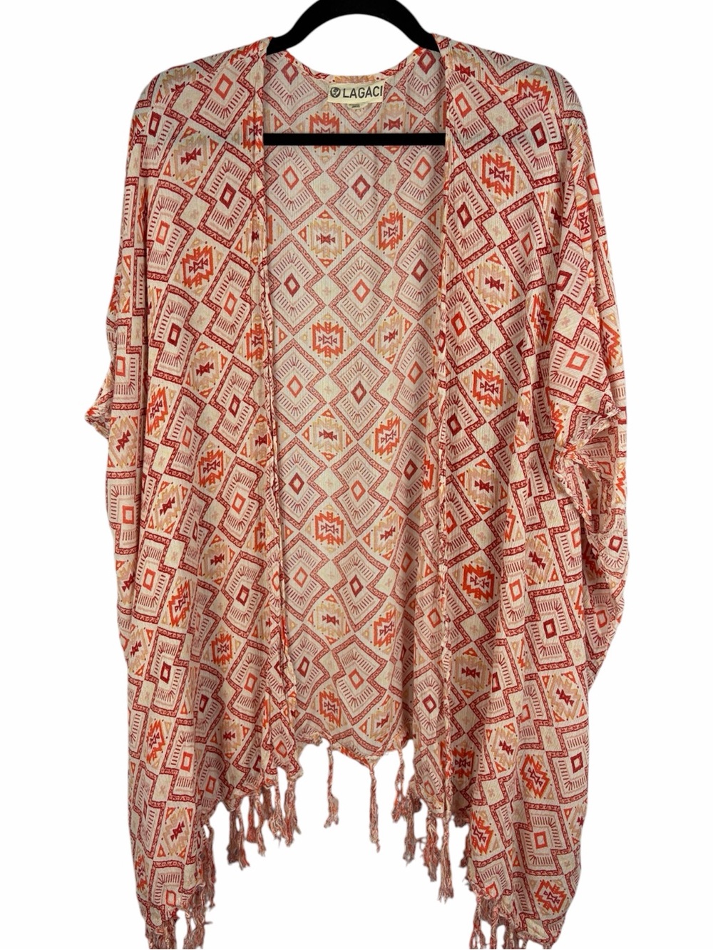 Lagaci One Size Boho Aztec Geometric Kimono Cardigan Fringe Rayon